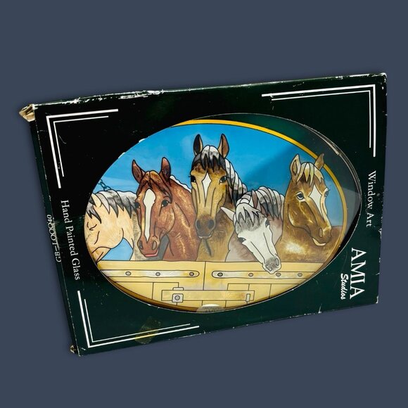 Amia Handpainted 5 Horses Suncatcher Stained Glass Window Decor Western Ranch. - Picture 7 of 7